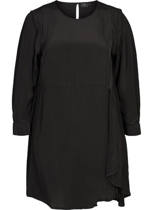 Viscose jurk met lange mouwen, Black, Packshot image number 0