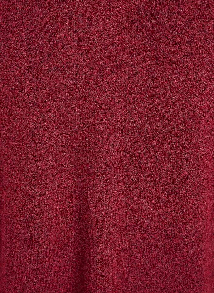 Gebreide jurk met lange mouwen en V-hals, Rood, Packshot image number 2