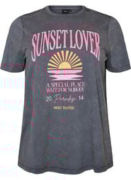 Katoenen T-shirt met print aan de voorkant en een gewassen look, Grijs