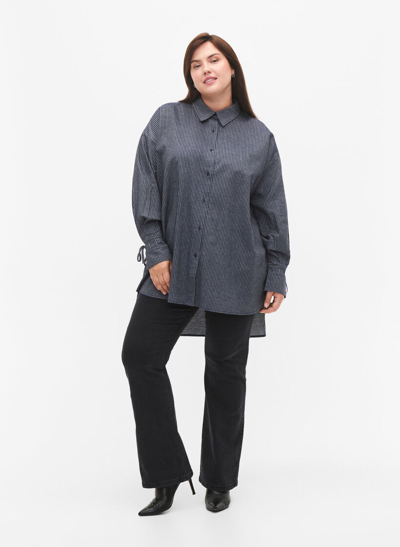 Shirt met strikdetail op de mouw, Navy Stripe, Model image number 3