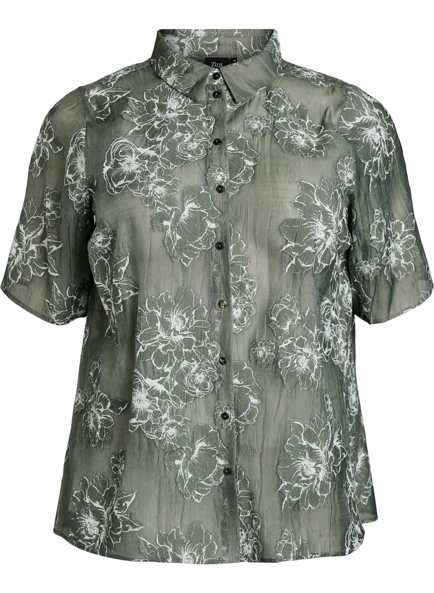 Zizzi Transparante blouse met bloemenprint, Groen, Packshot image number 0