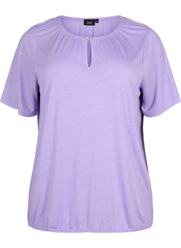 Melange Blouse met korte mouw, Violet Tulip Mel., Packshot image number 0