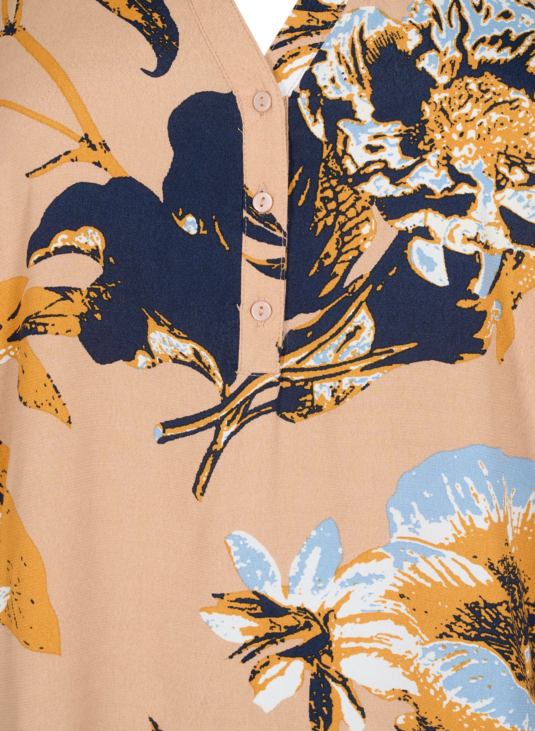 Zizzi Blouse van Viscose met 3/4 mouw, Blue Flower AOP, Packshot image number 2