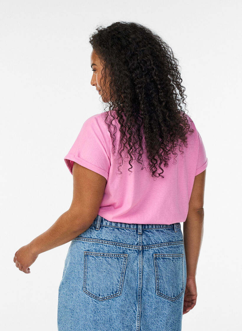T-shirt met korte mouwen van katoenmix, Roze, Model image number 2