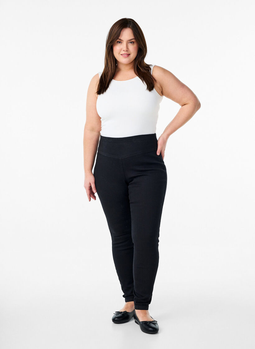 Rekbare jeggings met een hoge taille, Zwart, Model image number 0