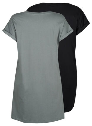2-pack katoenen jurk met korte mouwen, Balsam Green/Black, Packshot image number 1