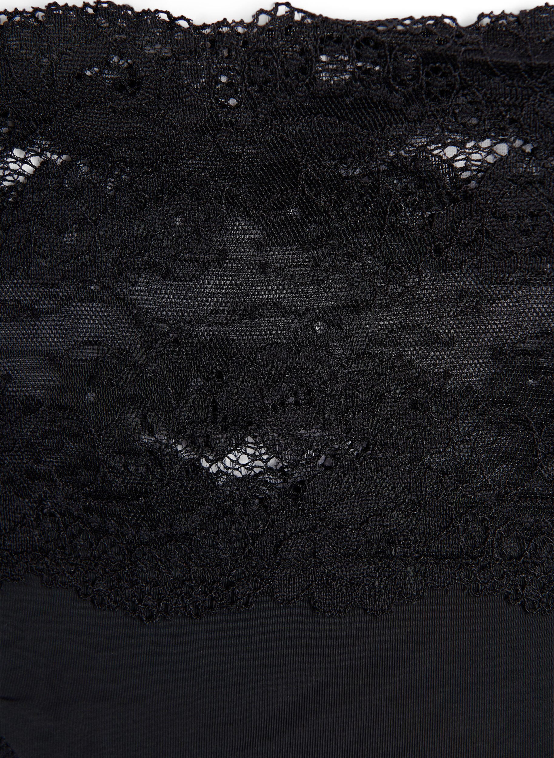 Zizzi 2-pack string met brede kanten rand, Zwart, Packshot image number 2