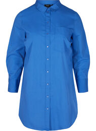 Lange katoenen blouse met borstzakje, Dazzling Blue