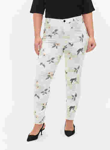 Amy jeans met hoge taille en bloemenprint, White Flower AOP L78, Model image number 2