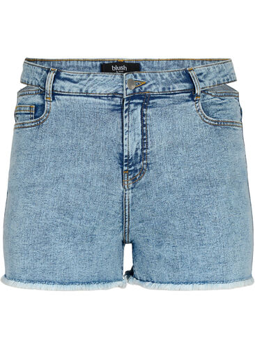 Denim shorts met uitgesneden stuk, Light blue denim, Packshot image number 0