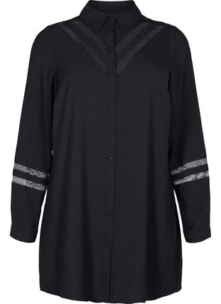 Lang shirt met kanten details, Black, Packshot image number 0