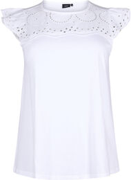 T-shirt van biologisch katoen met broderie anglaise, Bright White