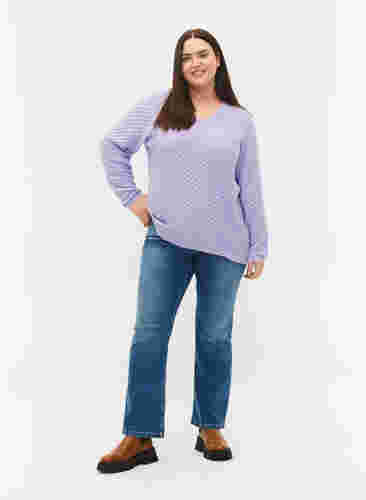 Gebreide top met patroon en v-halslijn, Lavender, Model image number 3