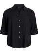 Linnen en viscose shirt met 3/4 mouwen, Zwart, Packshot image number 0