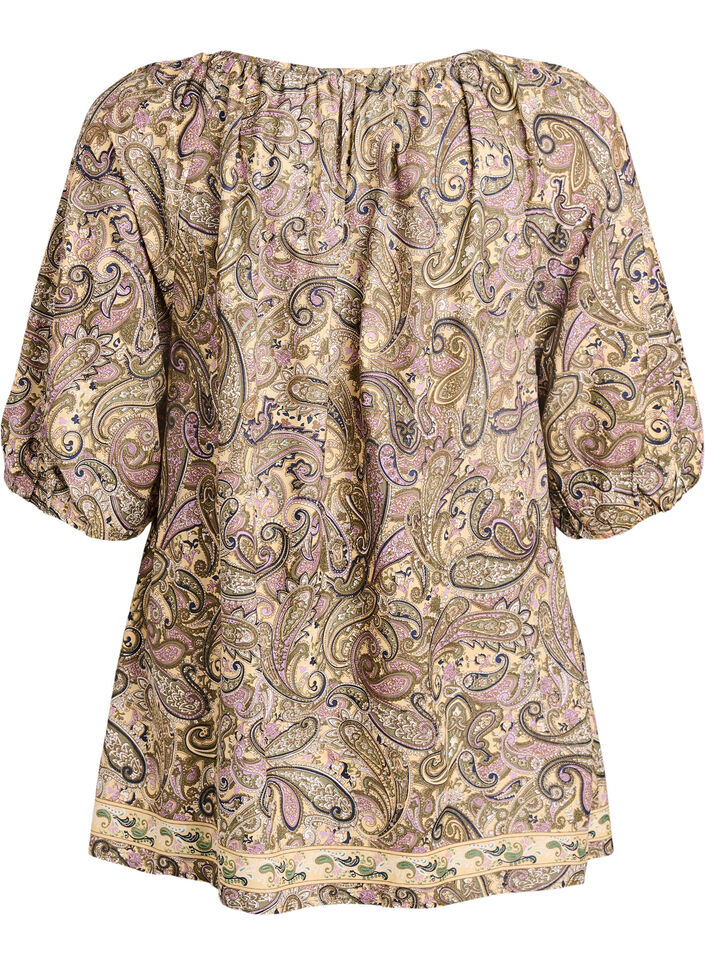 Viscose blouse met paisleyprint en strikkoord, Geel, Packshot image number 1