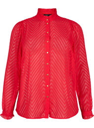 Shirtblouse met ruches en gedessineerde textuur, Tango Red