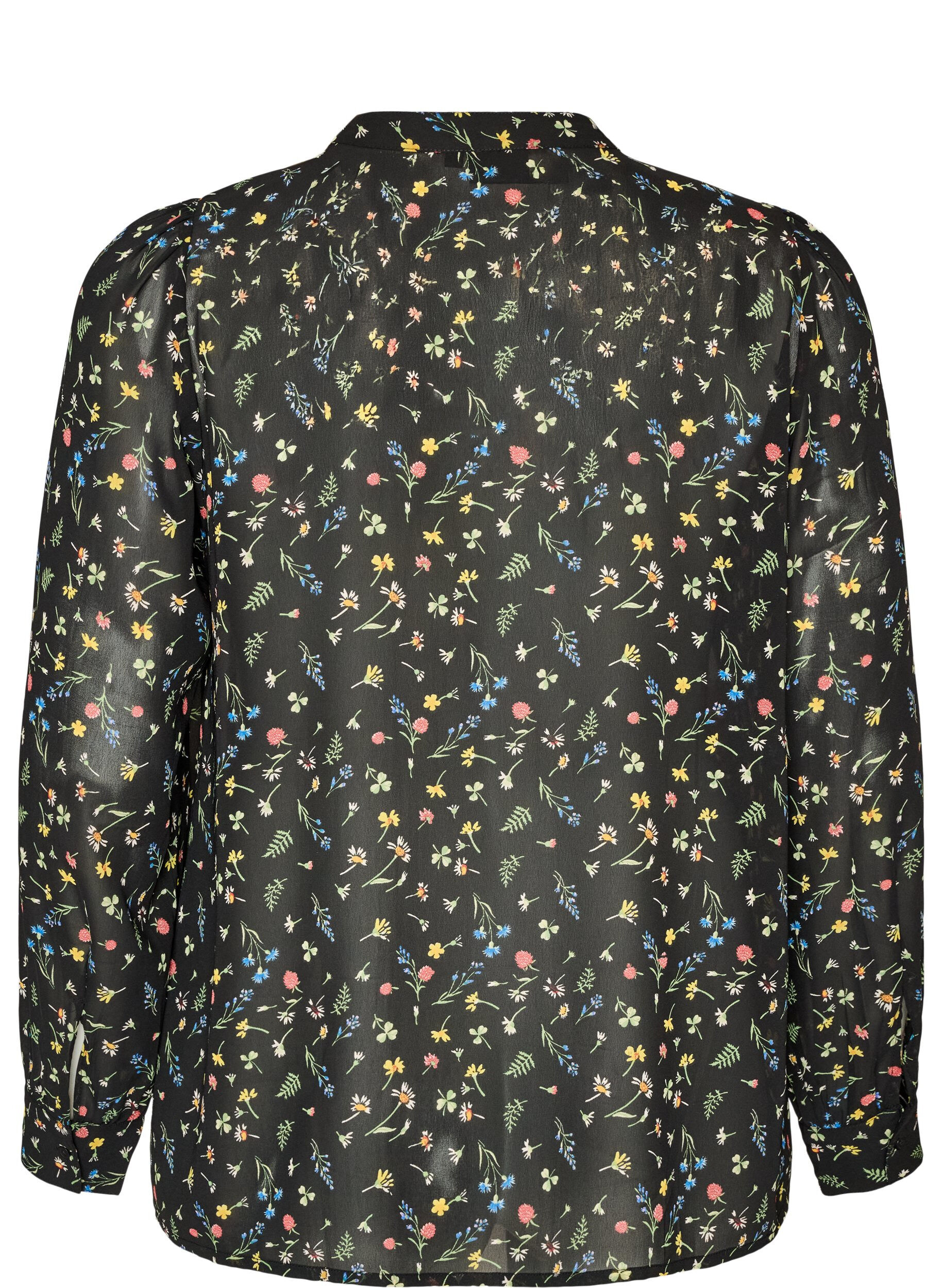 ZizziBlouse met all-overprint en korte knoopsluiting, Zwart, Packshot image number 1