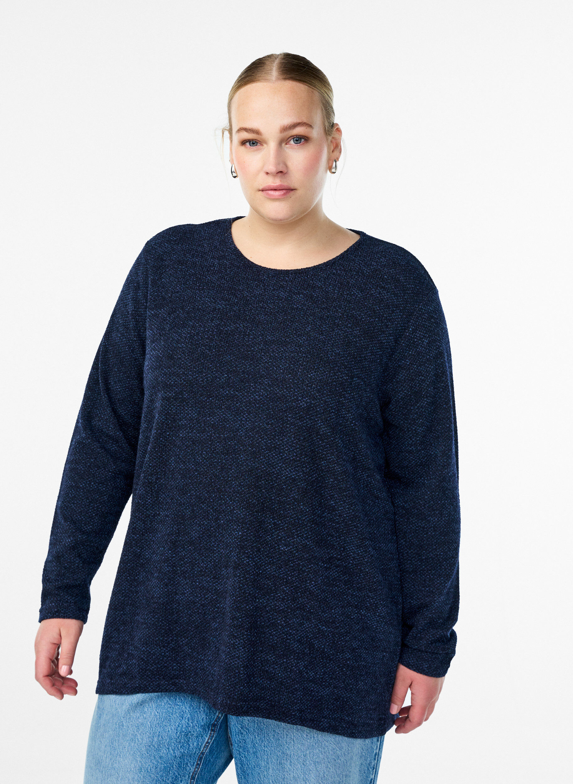 ZizziBlouse met lange mouwen en structuur, Blauw, Model image number 0