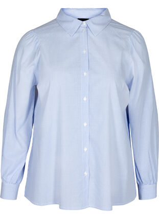 Gestreepte blouse in katoen, White/Blue stripe, Packshot image number 0
