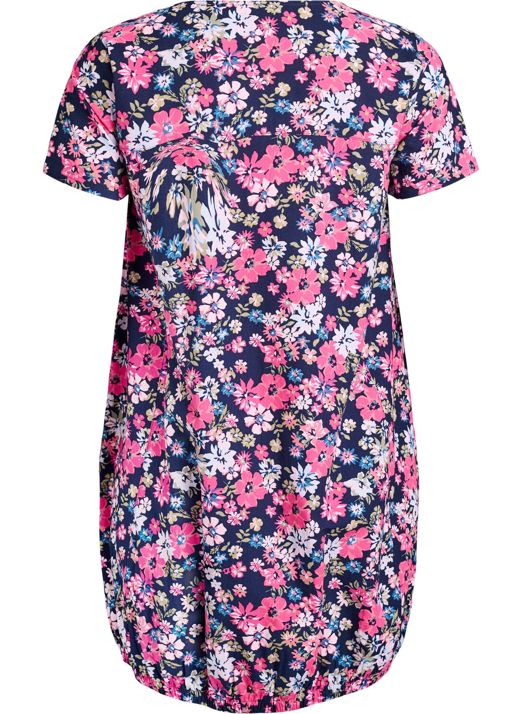 Zizzi Katoenen jurk met korte mouwen en print, Blauw, Packshot image number 1