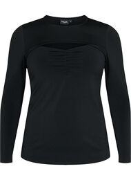 Gesneden blouse met lange mouw, Black