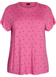 Pyjama T-shirt in viscose met all-over print, Roze