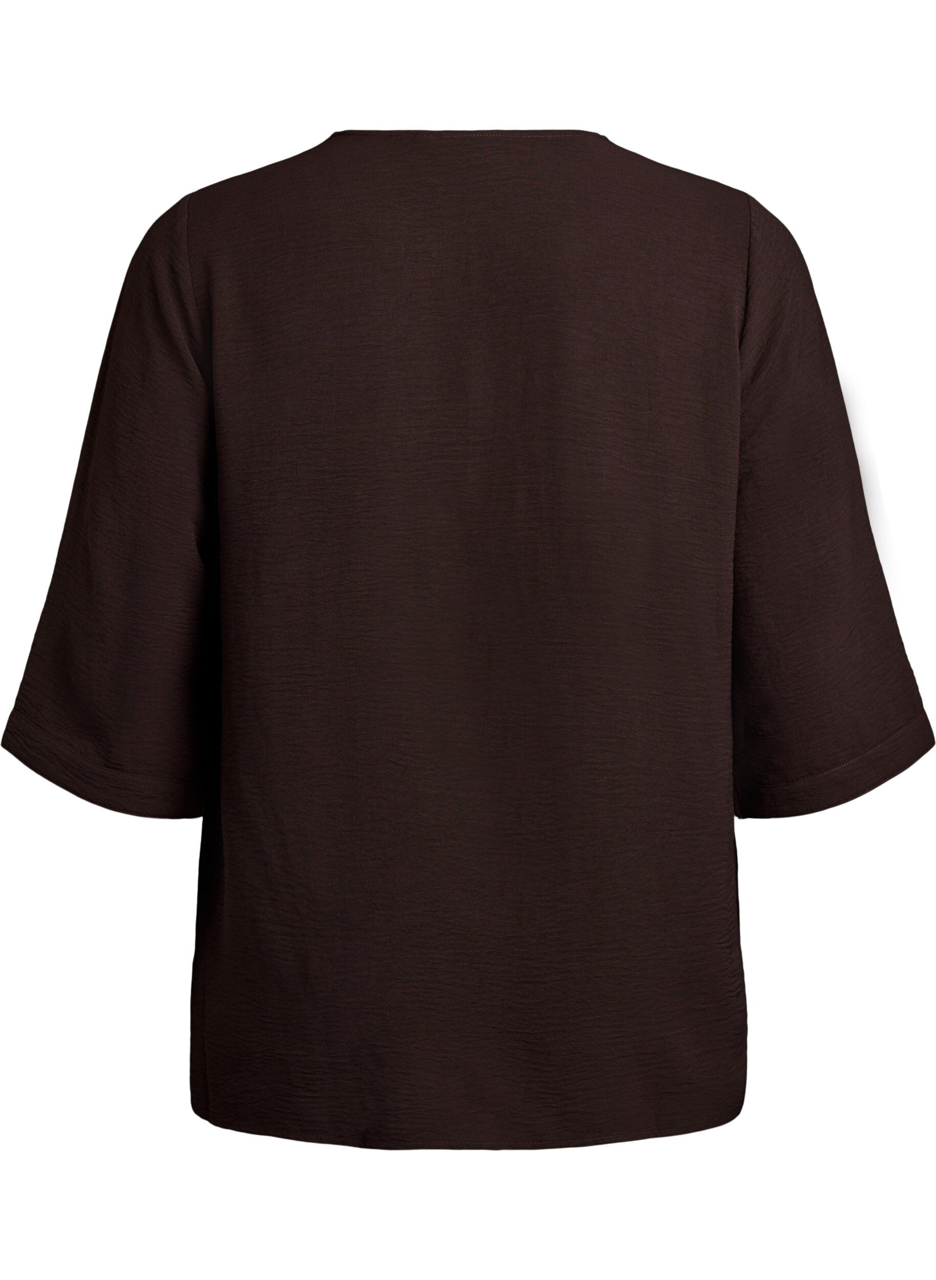 ZizziShirtblouse met V-hals en 3/4 mouwen, Bruin, Packshot image number 1