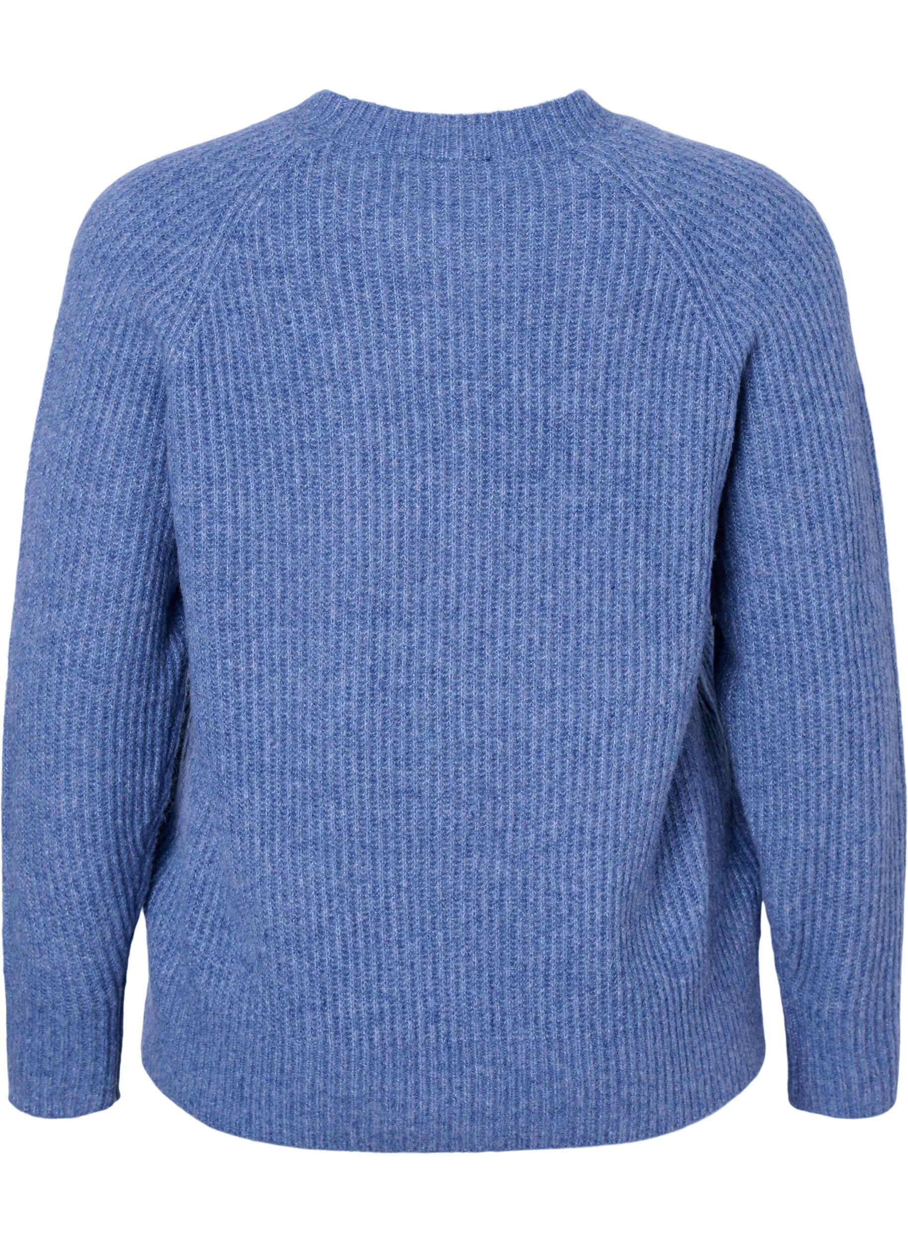 Zizzi Gem&ecirc;leerde pullover met parelknopen, Coastal Fjord Mel., Packshot image number 1