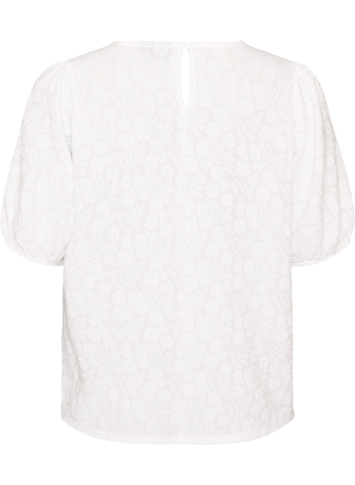 Blouse met textuur en korte mouwen, Wit, Packshot image number 1