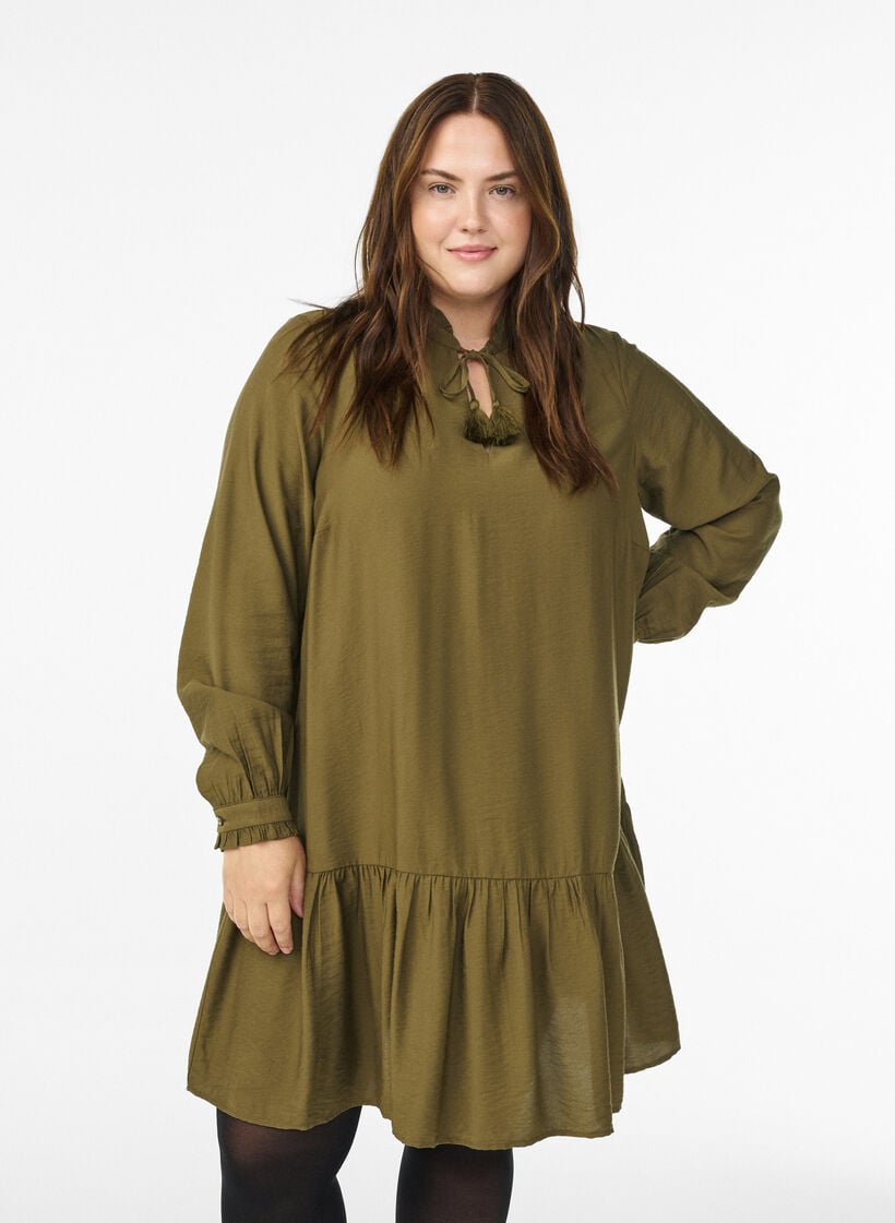 Korte A-lijn jurk met ruches, Groen, Model image number 0