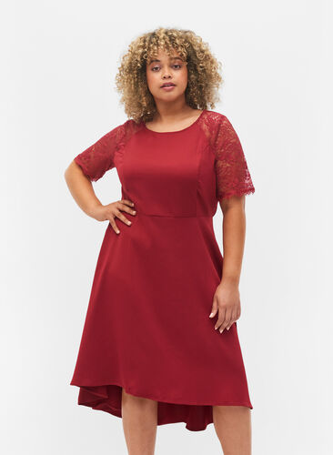 Midi-jurk met korte kanten mouwen, Rhubarb, Model image number 0