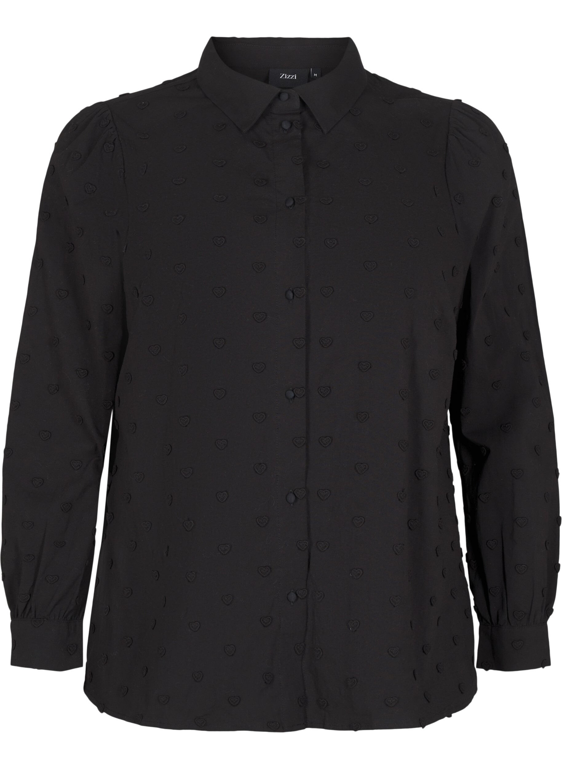 Zizzi Shirt met kraag en opgenaaide hartjes, Zwart, Packshot image number 0