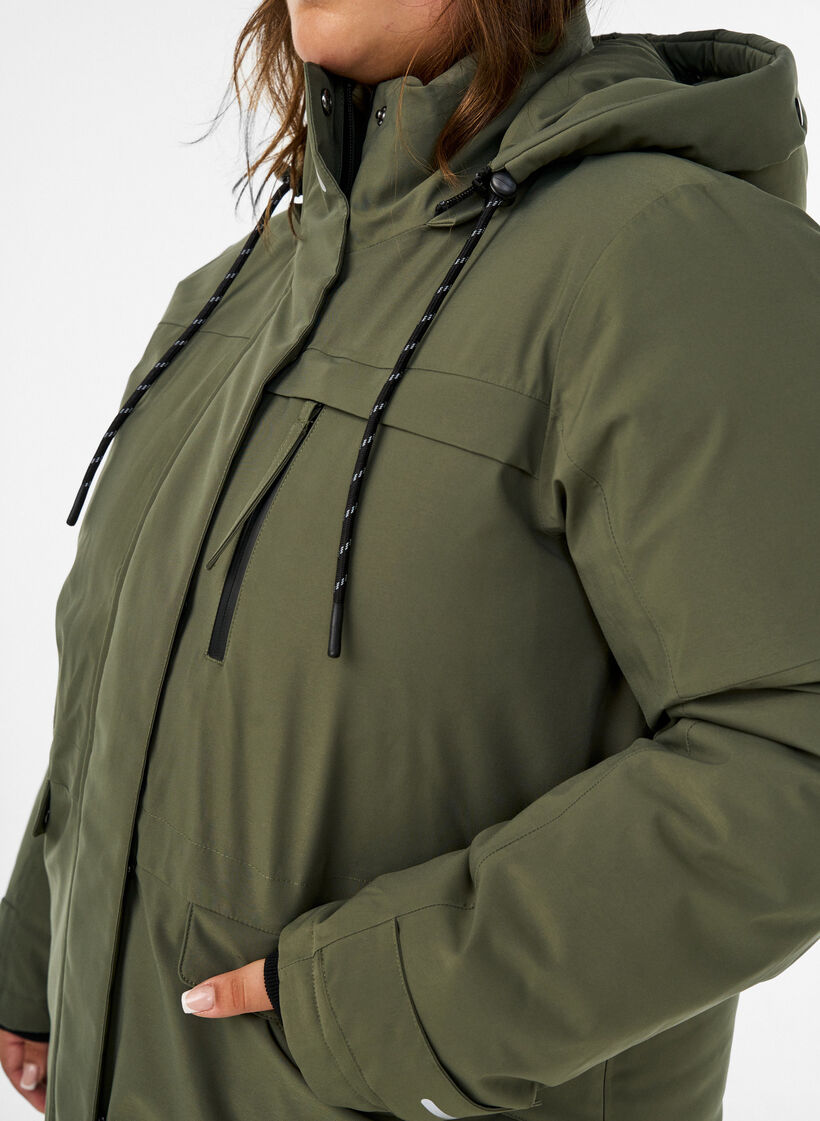 Waterafstotende parka met capuchon en functionele details, Groen, Model image number 3