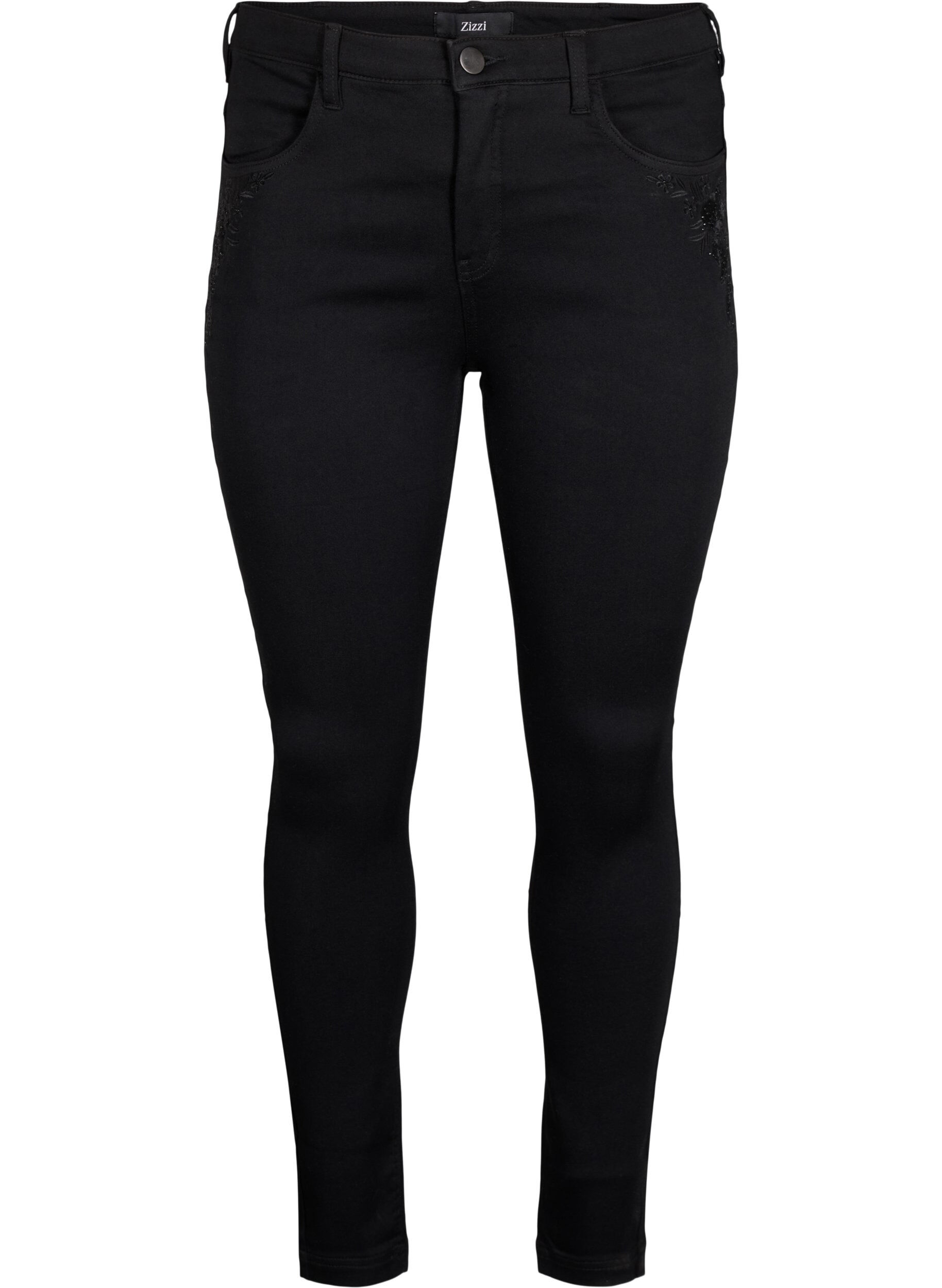 Zizzi Super slim Amy jeans met borduurdetail, Black, Packshot image number 0