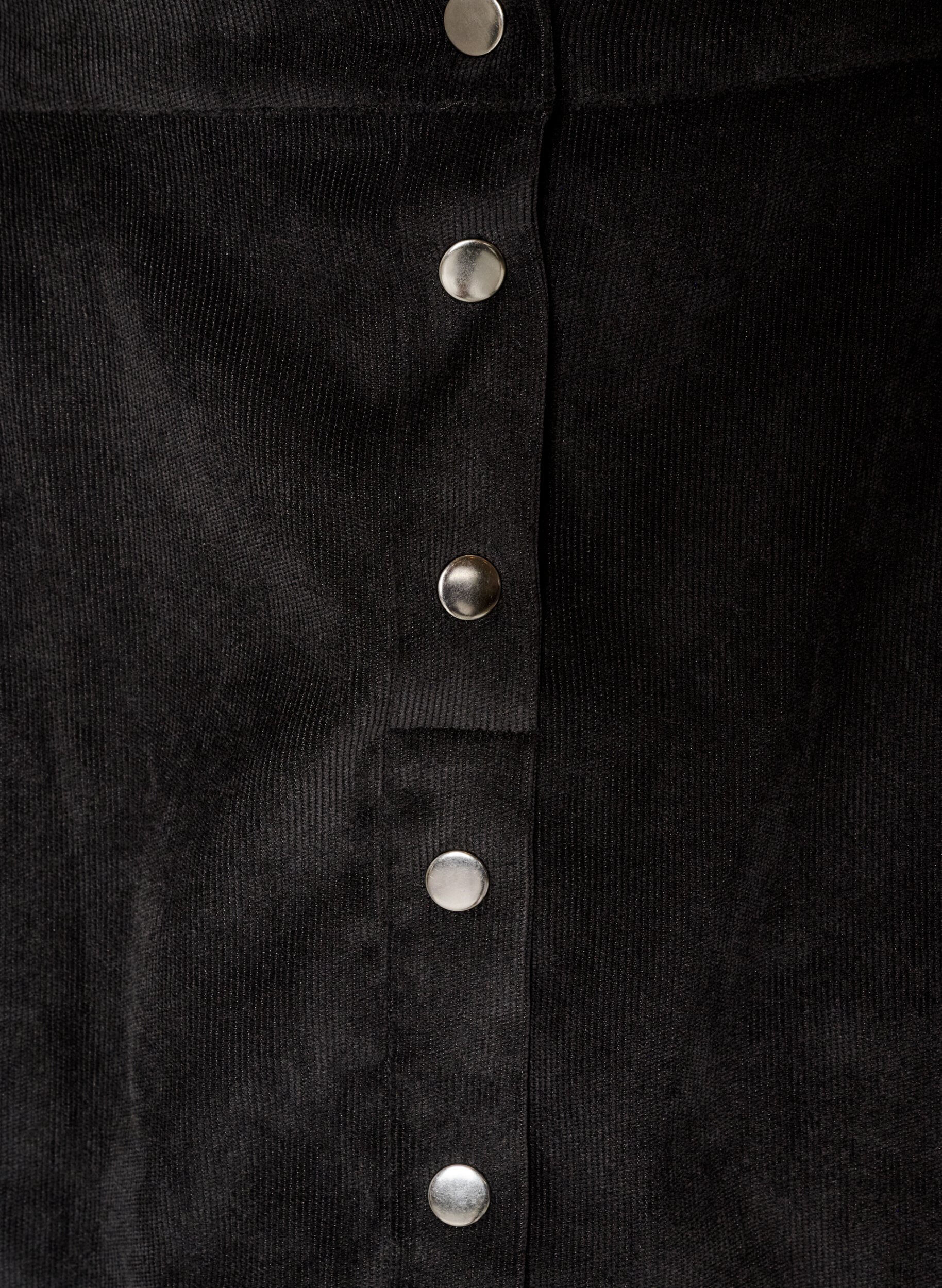 ZizziA-lijn corduroy rok met knopen, Zwart, Packshot image number 2