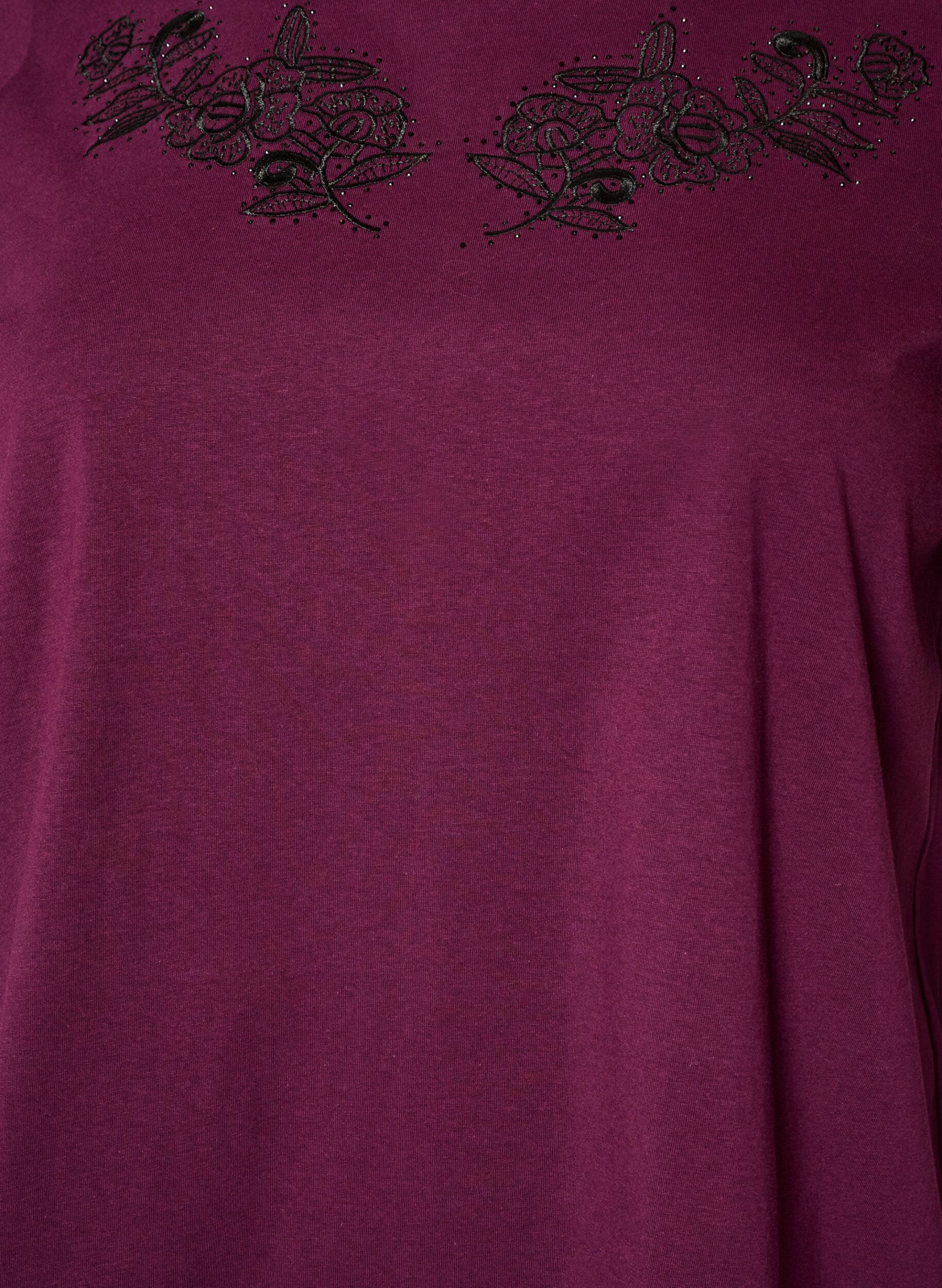 ZizziT-shirt met bloemenborduursel en strassteentjes, Paars, Packshot image number 2