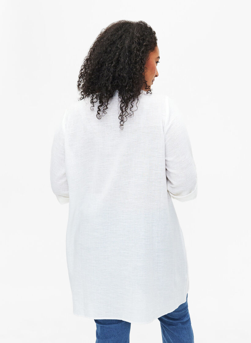 Tuniek met 3/4 mouwen van katoenmix en linnen, Off-White, Model image number 1