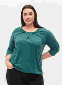 Katoenen blouse met 3/4 mouwen, Mallard Green, Model