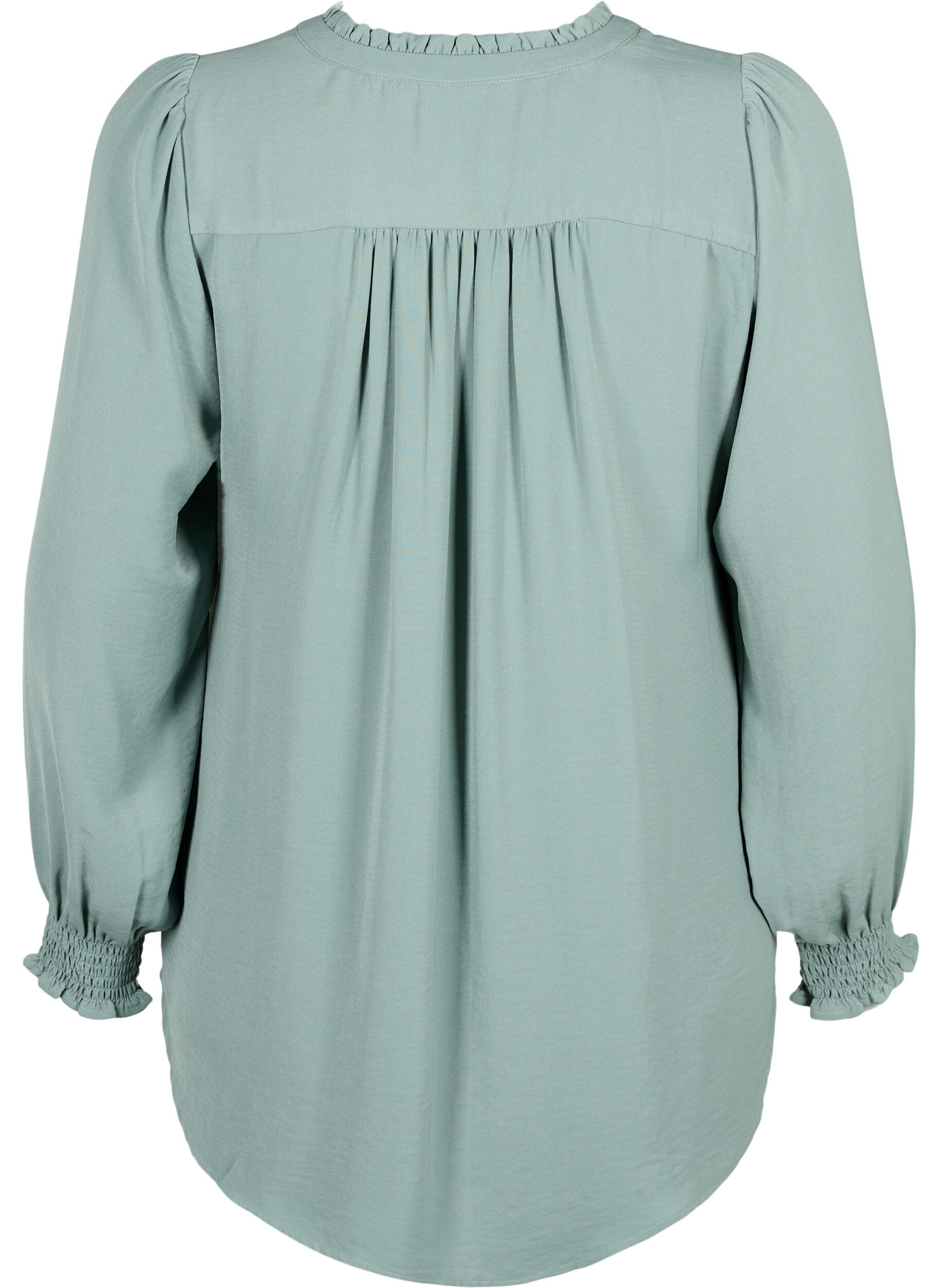 Zizzi Blouse met smok en V-halslijn, Chinois Green, Packshot image number 1