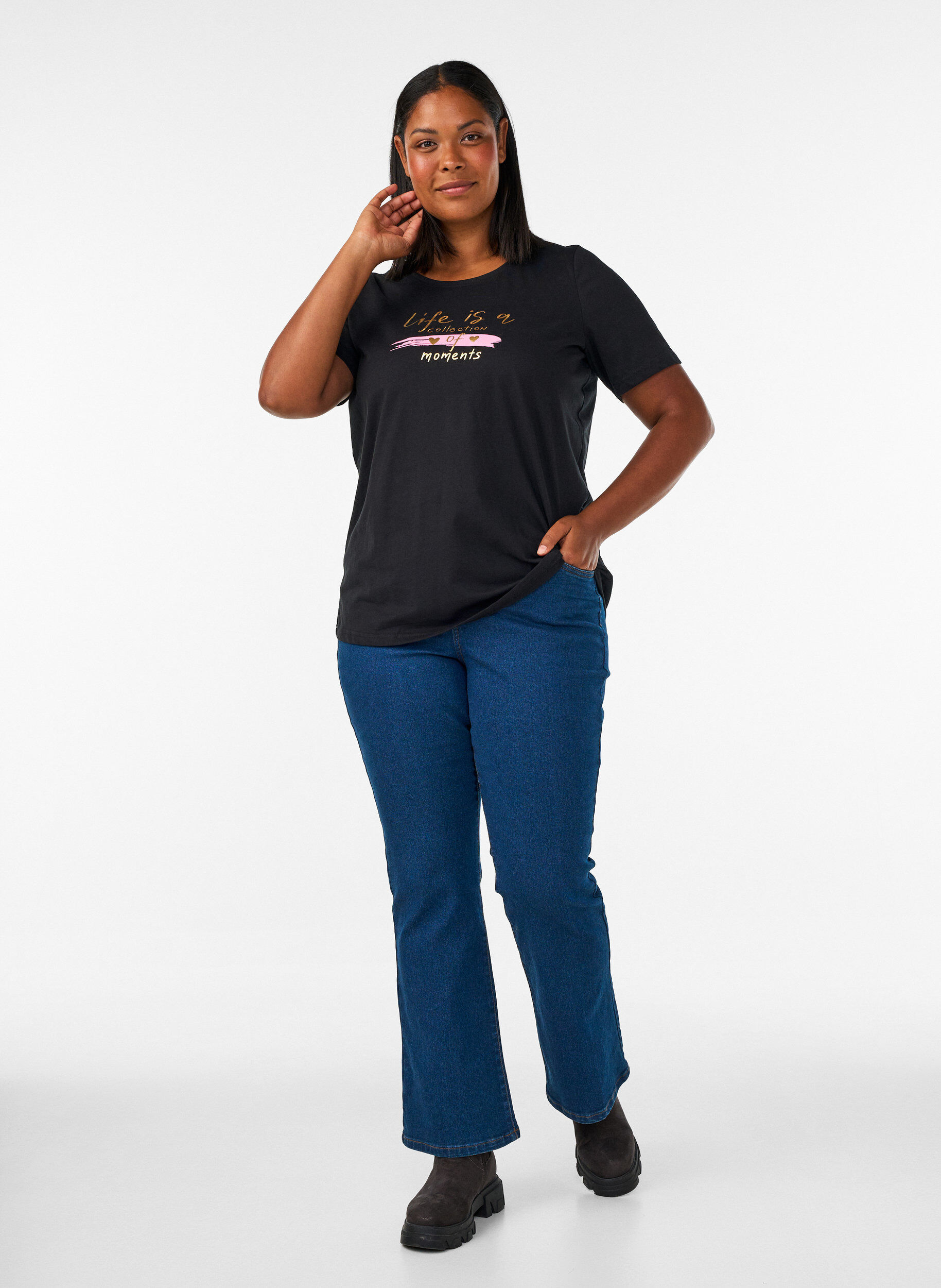 ZizziT-shirt met motief, Zwart, Model image number 1