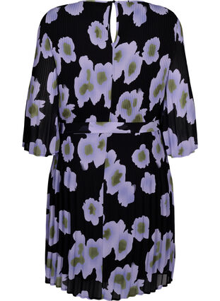 Bedrukte geplooide jurk met bindband, Black w. Floral, Packshot image number 1