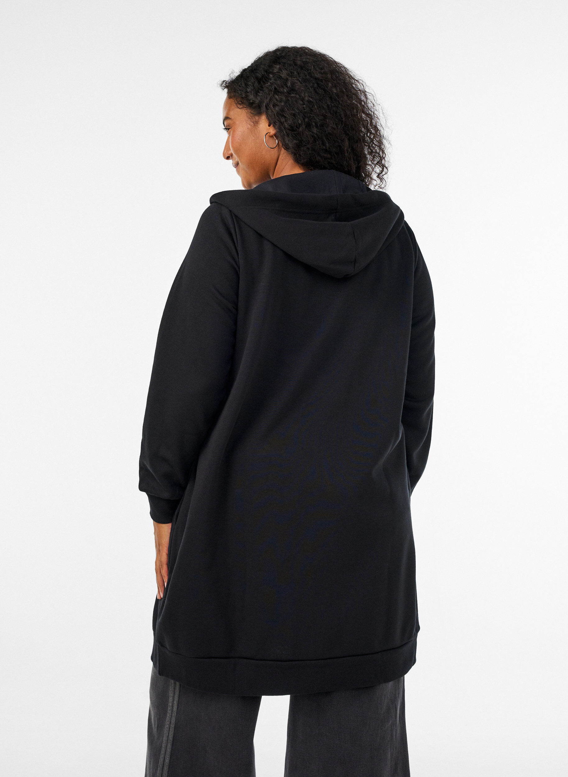 ZizziLange hoodie met ritssluiting en zakken, Zwart, Model image number 2