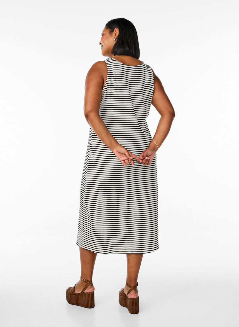 Gestreepte midi tankjurk, Wit, Model image number 1