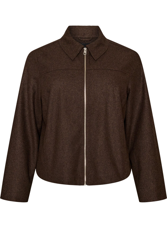 Korte jas met overhemdkraag en ritssluiting, Bruin, Packshot image number 0