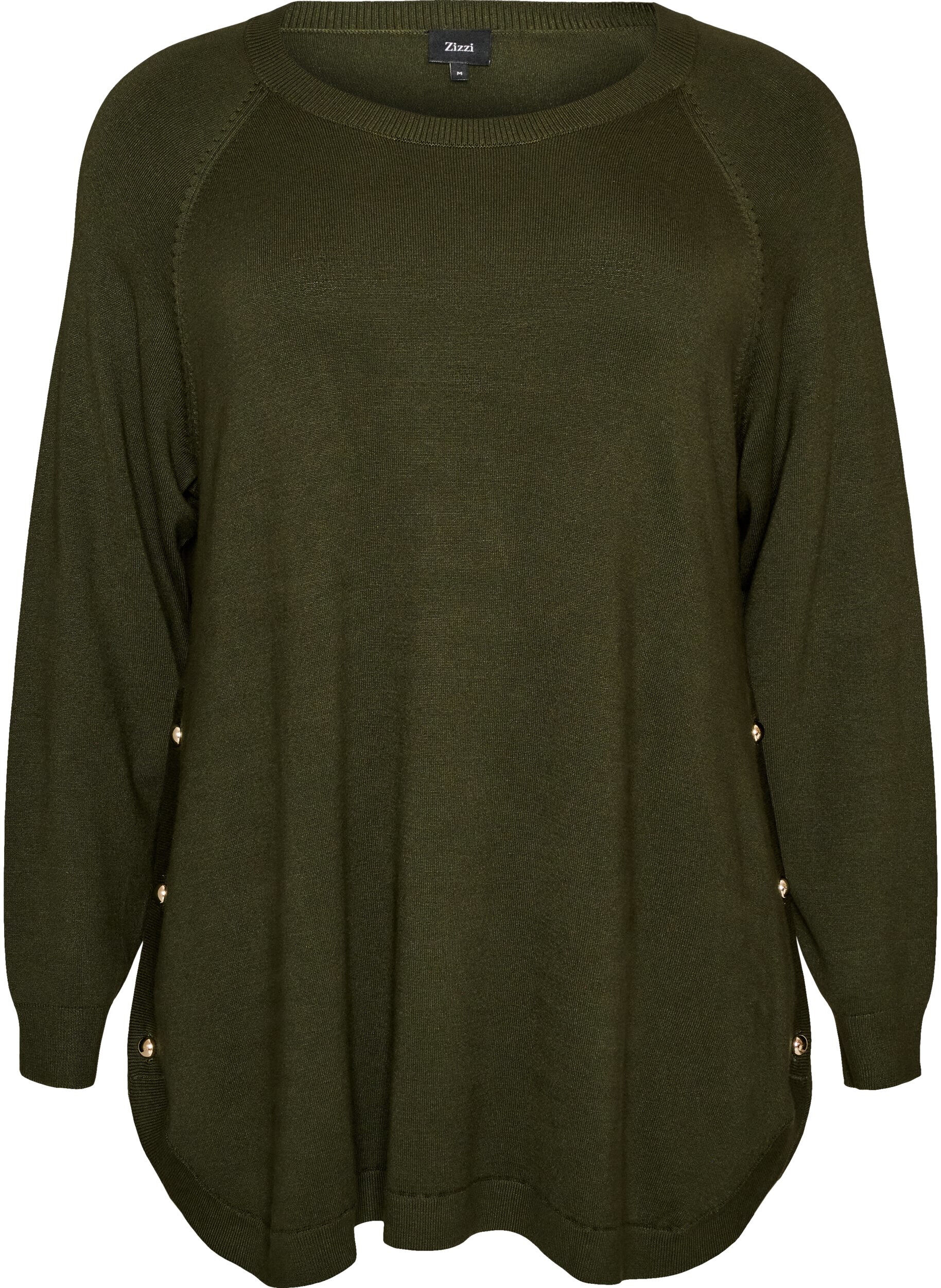 ZizziGebreide blouse met knopen aan de zijkant, Groen, Packshot image number 0