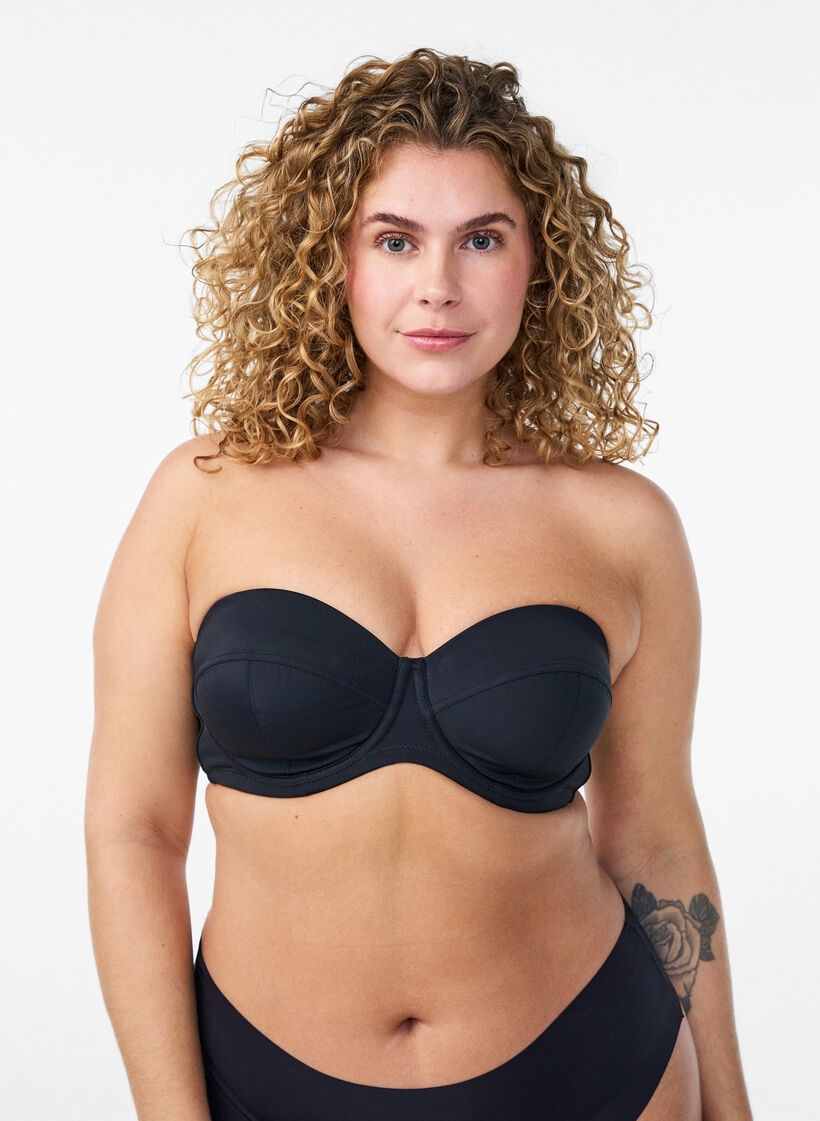 Gewatteerde strapless BH met afneembare bandjes, Zwart, Model image number 0