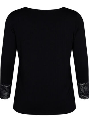 Viscose blouse met lange mouwen en kantdetails, Black, Packshot image number 1