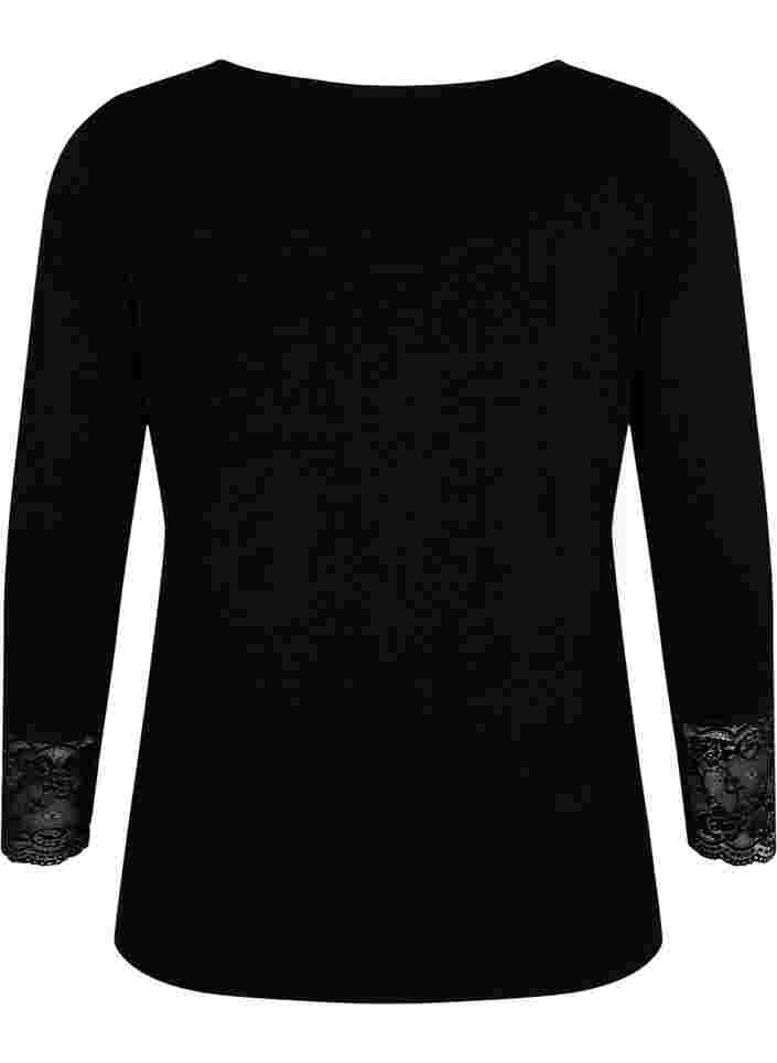 Viscose blouse met lange mouwen en kantdetails, Black, Packshot image number 1