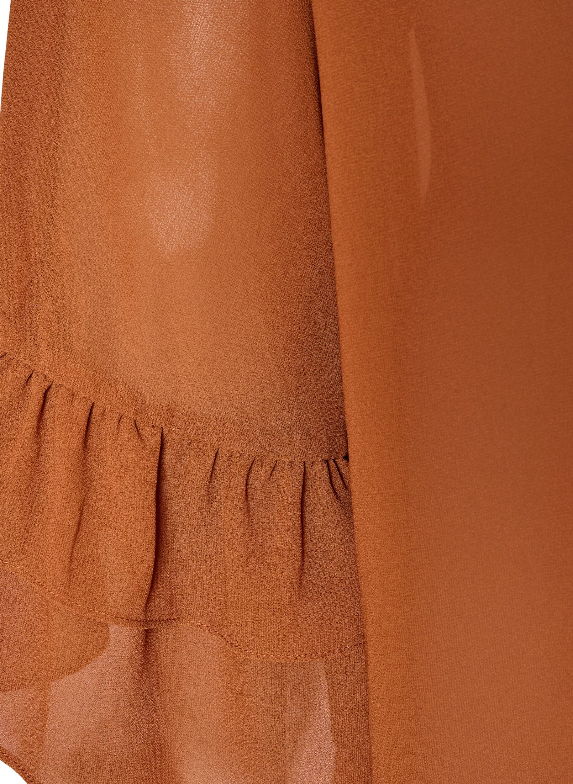 ZizziBlouse met striklint en ruches, Bruin, Packshot image number 3