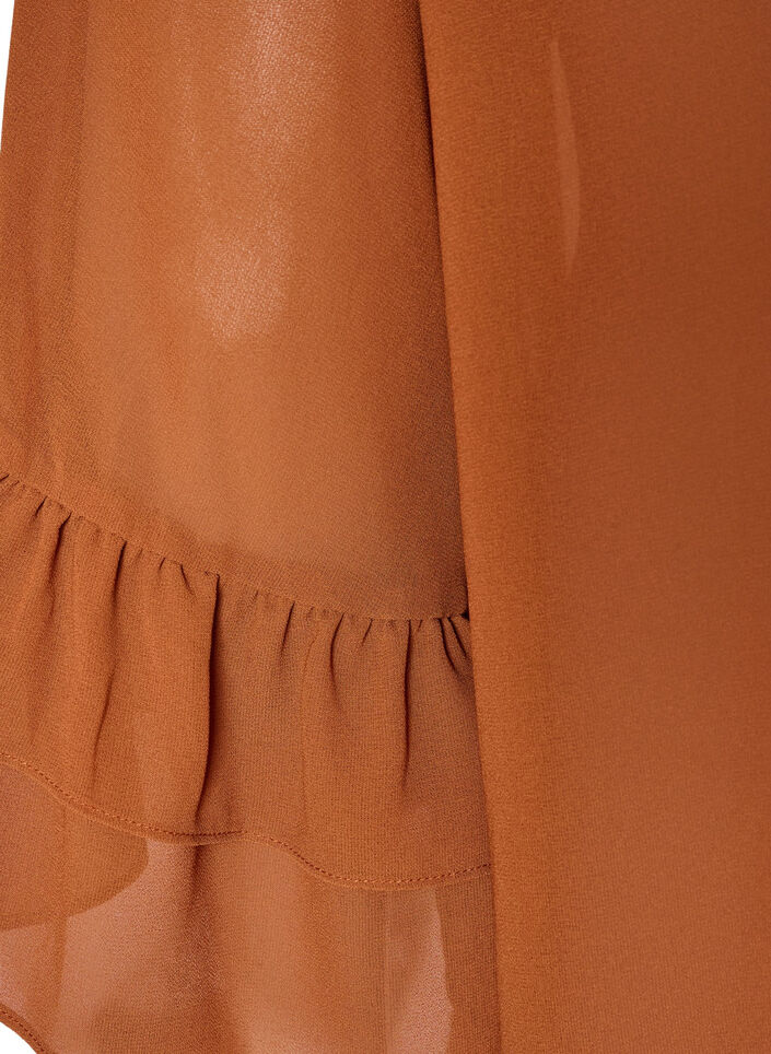 Blouse met striklint en ruches, Bruin, Packshot image number 3